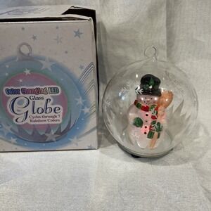 New- Snowman Glass Globe Ornament Color Changing Led Cycles  7 Colors Gerson